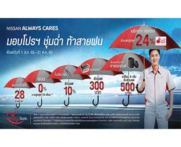 นิสสัน ชวนลูกค้านำรถเข้าเช็กระยะ  กับแคมเปญ “NISSAN ALWAYS CARES มอบโปรฯ ชุ่มฉ่ำ ท้าสายฝน”